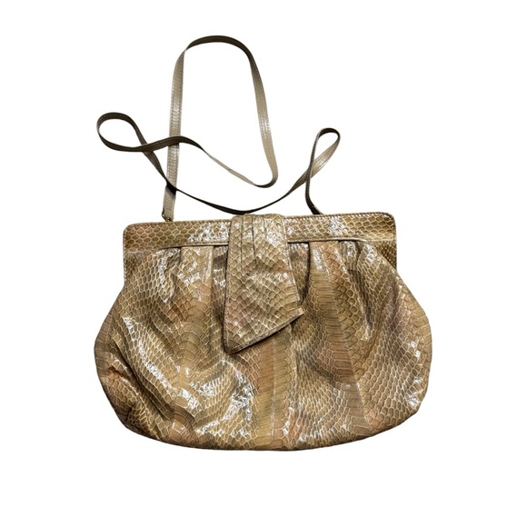J.Renee Handbags - Vintage 80s J. Renee Beige Snakeskin Leather Clutch or Shoulder Bag